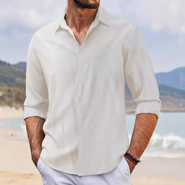 Jacquard Lapel Long Sleeve Shirt – Casual Spring & Autumn Style for Men