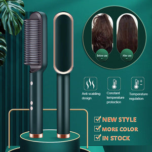 2-in-1 Hair Straightener & Curling Hot Comb – Dual-Purpose Electric Brush with Negative Ion Technology